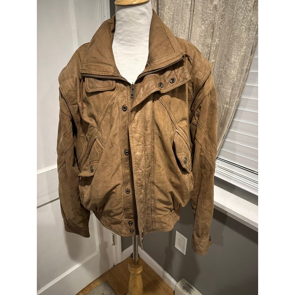 Large Vintage Adventure Bound Originals Leather Thinsulate Zip Up Bomber Jacket